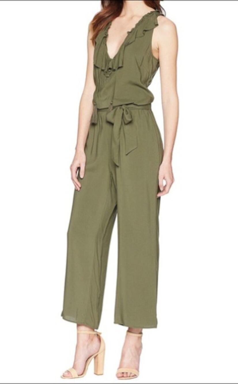 Paige Paletta Desert Olive Green Jumpsuit Large Elastic Waist Tassle Tie NO BELT